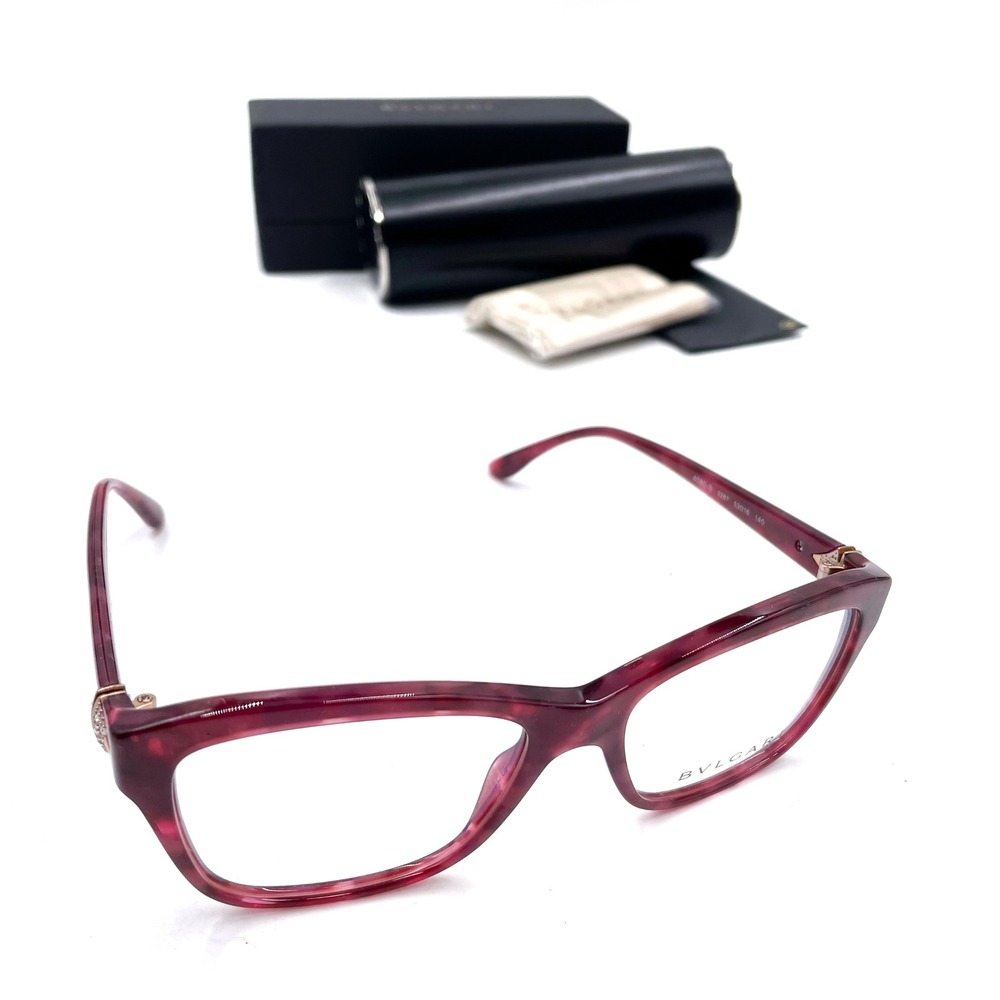 Bvlgari Cat Eye Eyeglasses Cherry Marble 4080-B Acetate Full Rim Frames Women's